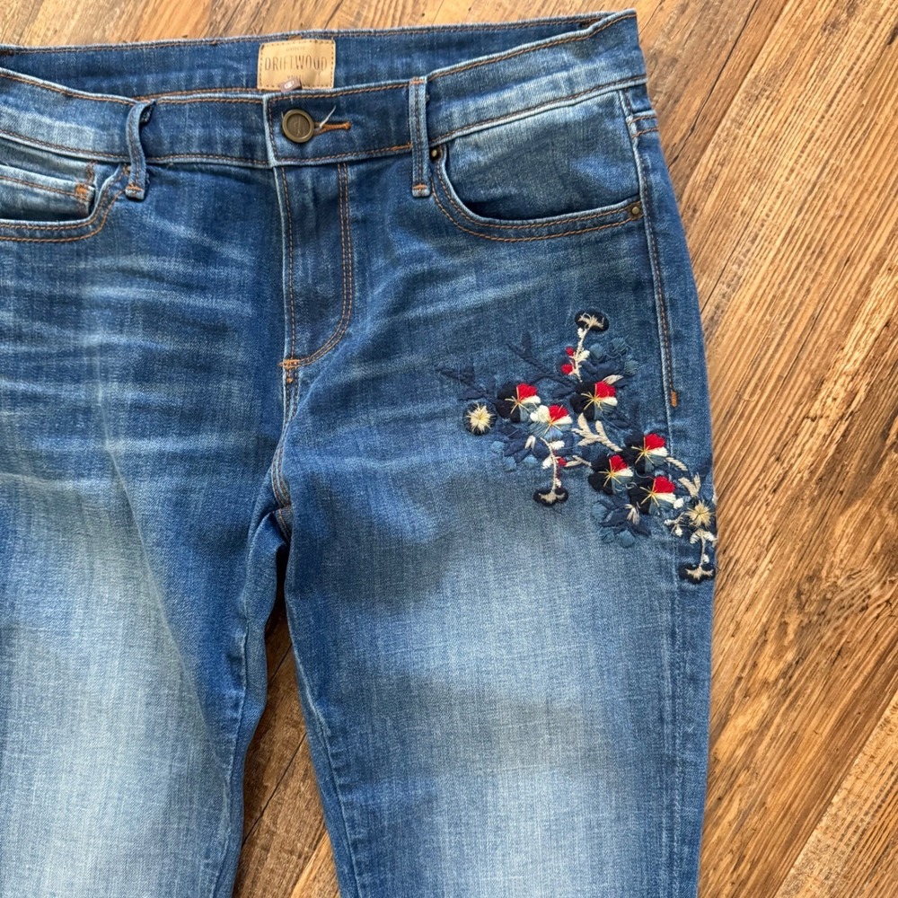 Driftwood Skinny Jeans‎ Womens 26 Blue Excellent Beau Floral Embroidered - Picture 3 of 9
